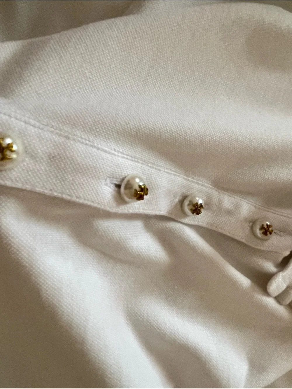 Tory Burch White Ruffle-Trim Polo with Pearl gold logo Buttons small